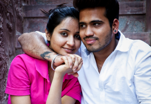 Couple looking happy